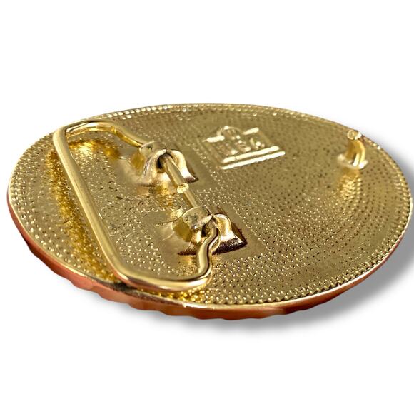 VNTG Western Belt Buckle Two Tone Silver Gold Oval Shaped Engraved Cowboy USA - Picture 4 of 8